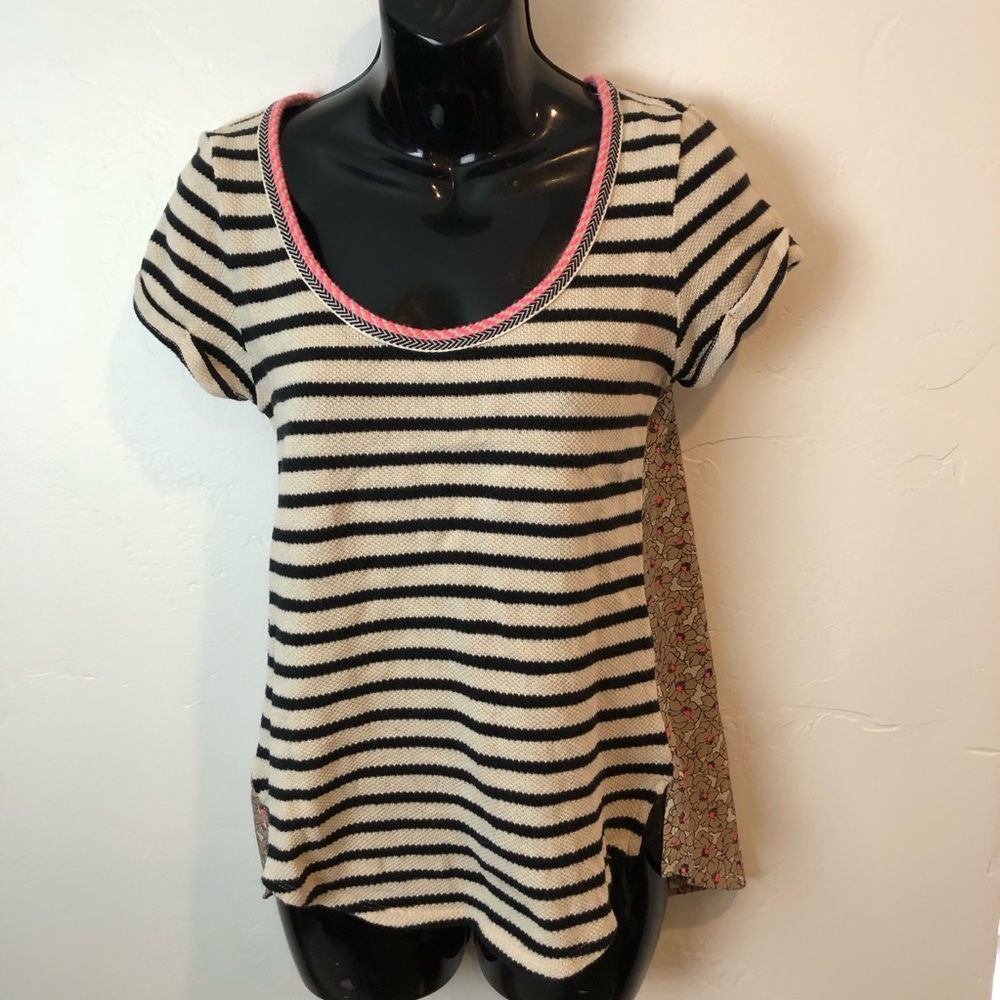 Anthropologie Akemi & Kin striped floral mixed media top xs